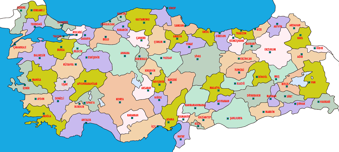 Türkiye bölgeler haritası iller